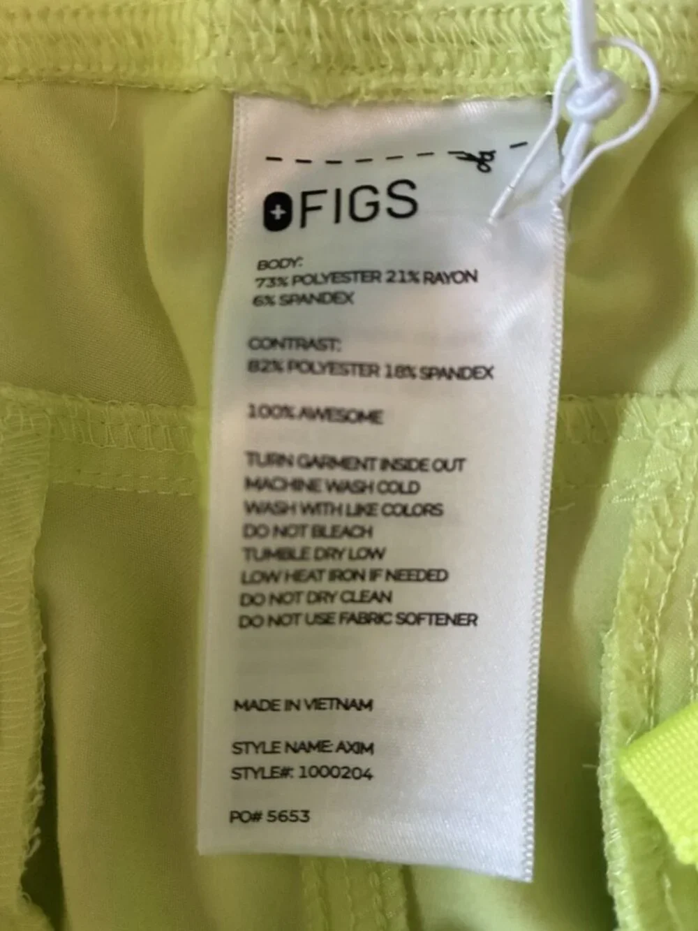 Figs Axim Cargo Scrub Pants W/Aya Logo In Celery Green  Size XLT 36” x 33”
